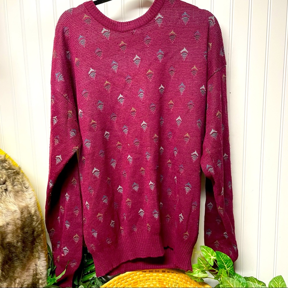 Peter England Vintage 80s Abstract Knit Sweater XL